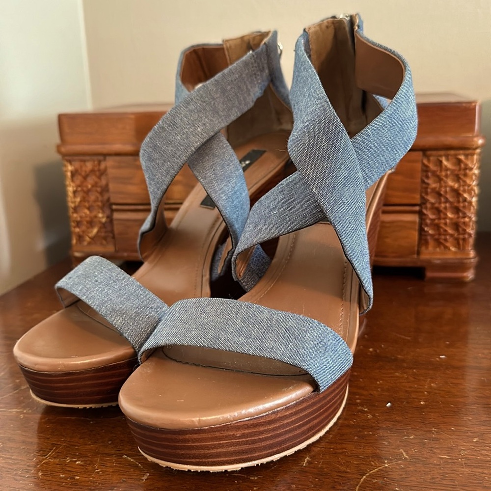 White House Black Market Blue Wedges